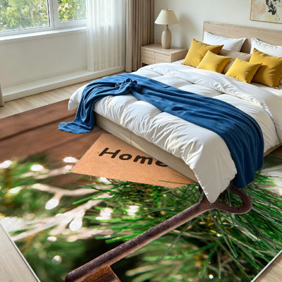 Tapis doré à motif de vœux de Noël lavable à la machine avec tapis intérieur