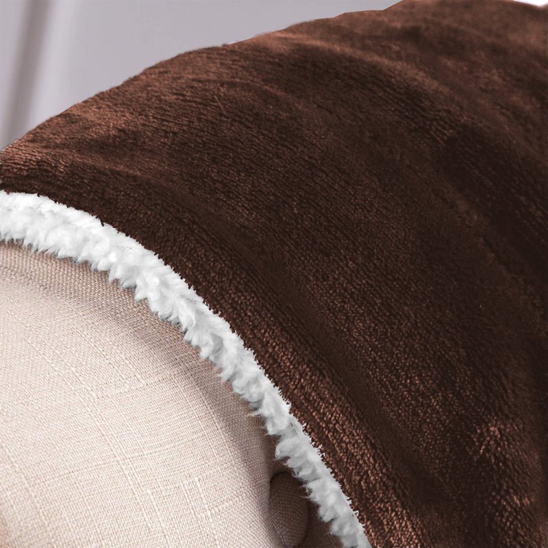 Ultra-Soft Sherpa Fleece Blanket(Reversible), 150cm x 130cm, Coffee