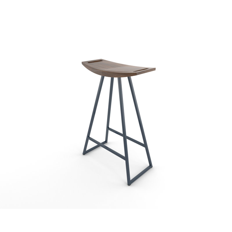 Tabouret de bar et de comptoir Robert, Noyer, Tabouret de comptoir (siège d'une hauteur de 24 p, Marine