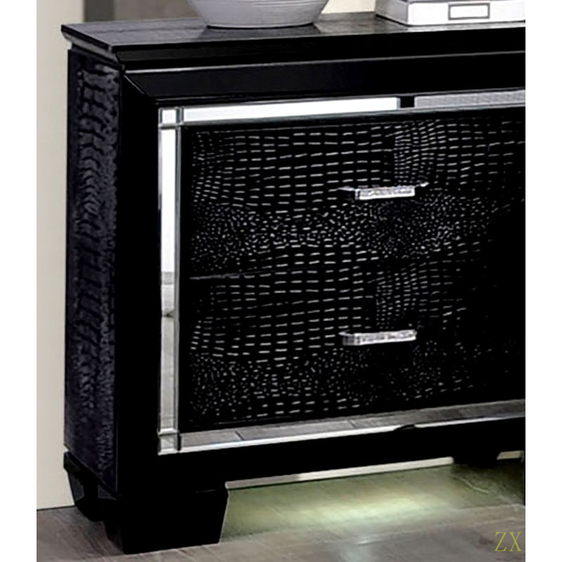 Table de chevet contemporaine 1Pc avec table de chevet et lumière DEL, Noir