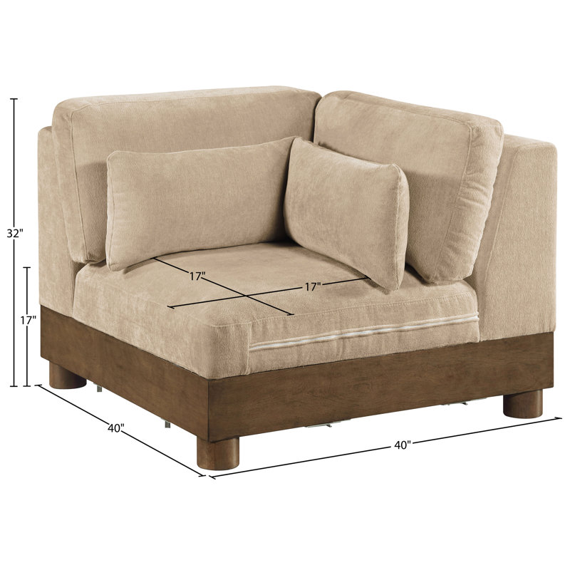 Fauteuil d'angle rembourré Turin, Brun, Tissu chenille beige