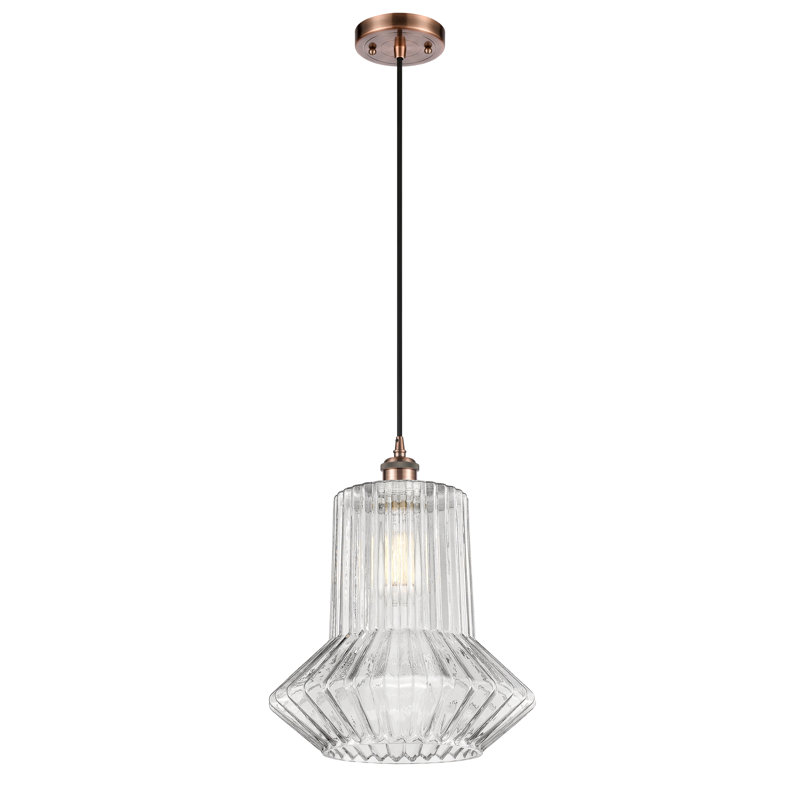 Luminaire suspendu géométrique à 1 lumière Perri, Ampoule DEL 6 watts Vinage, Cuivre antique