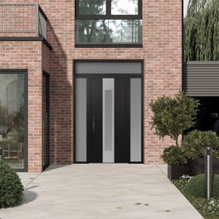 Diamond A1 Right-Hand Panel Silver Steel Prehung Front Entry Door With Two Sidelites And Transom