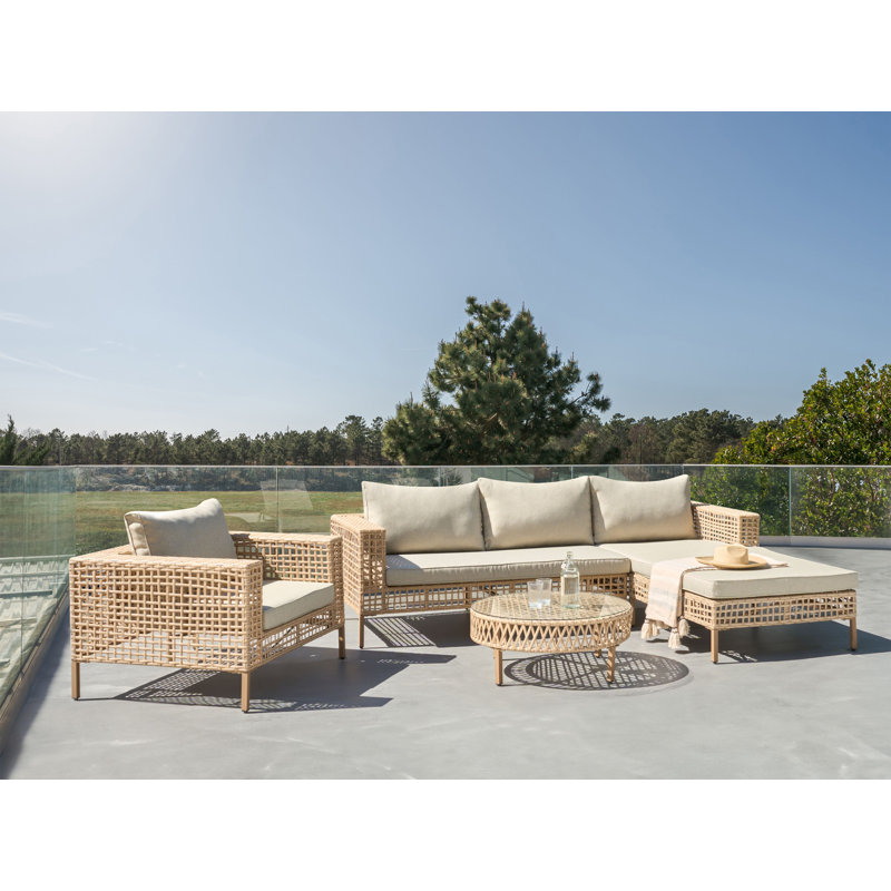 Garden Lounge Set with Table 4 Seater CALASETTA PE Rattan Beige, Left Hand Facing