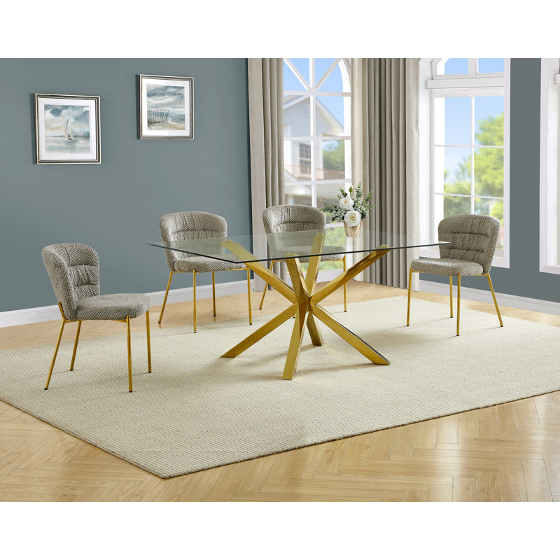 Ensemble de salle à manger rectangulaire en verre et acier inoxydable avec chaises d'appoint moelleuses, Gris