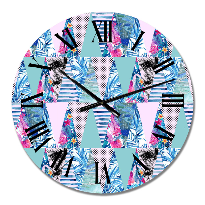 Forme triangulaire avec feuilles tropicales - Horloge murale à motif, Petit