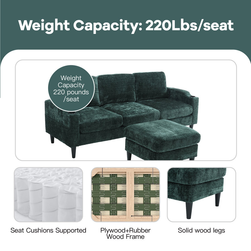 Canapé modulaire 2 pièces Adylynn, Polyester émeraude