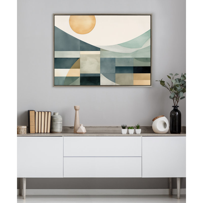 «Mid Century Modern Abstract Geometric Coastal Landscape» par The Creative Bunch Studio, reproduction d'art sur toile encadrée
