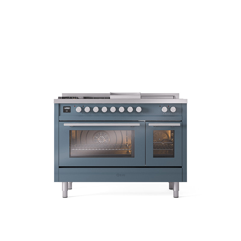 ILVE ProfessionalPlus II 48 Dual Fuel Range, knobs, Blue Grey, Natural Gas