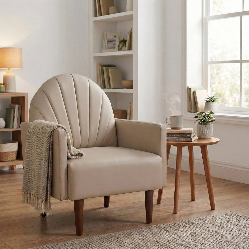 Fauteuil rembourré 1pc avec pieds en bois pour une utilisation quotidienne confortable, Similicuir kaki