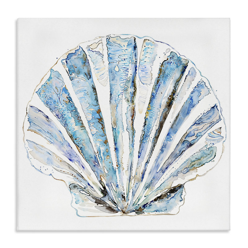 «Blue Clam Shell», art mural sur toile par Christine Zalewski, H 17 po x l 17 po