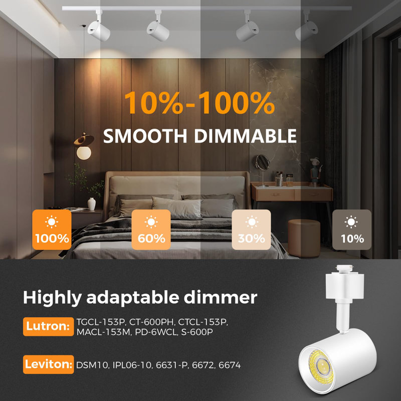 5-Colour Dimmable LED Track Lighting Heads Compatible with Single Circuit J Type Rail(Set of 6), White