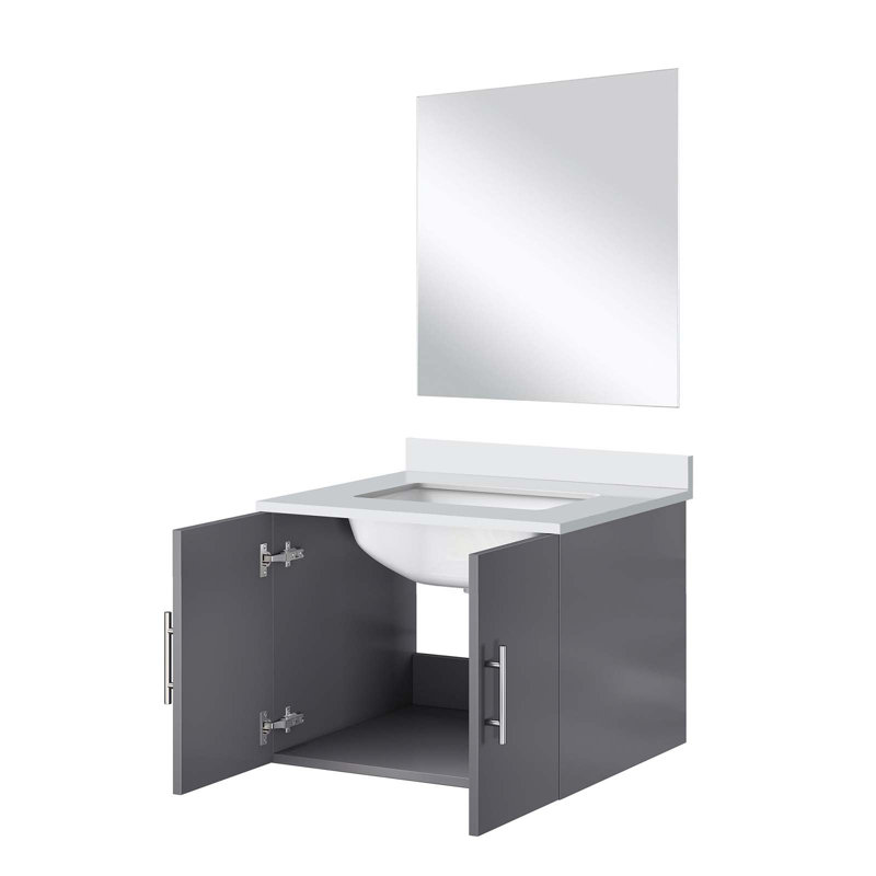 Charmant meuble-lavabo avec comptoir en marbre de culture et miroir pour une salle de bain élégante, Gris foncé, Blanc