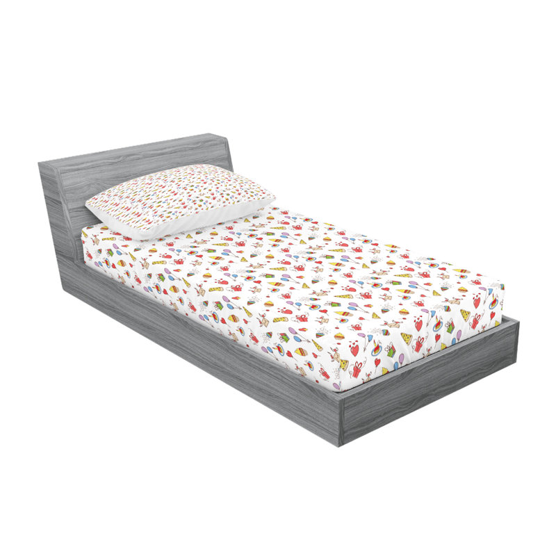 Multicolore drap-housse et coussin décoratif Ambesonne Birthday, Ensemble de draps-housses pour lit simple + 2 taie