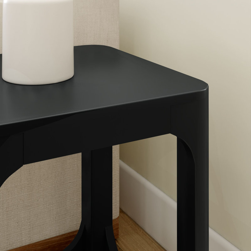 Table d'appoint moderne carrée arrondie avec tablette (20 po x 20 po / 510 mm x 510 mm), Noir, noir, noir, noir