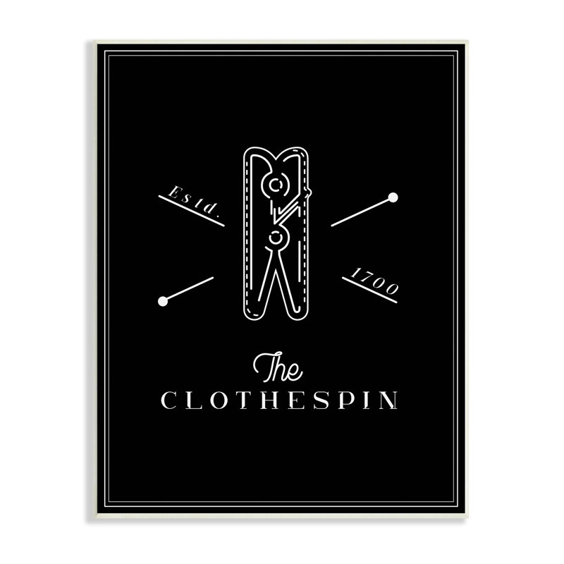 The minimal de la pince à linge noir et blanc - Illustration, H 19 po x l 13 po x P 0,5 po, Unframed