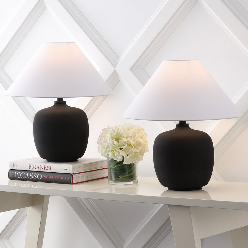 Delphi 18.25" Minimalist Scandinavian Resin/Iron LED Table Lamp, Matte Black