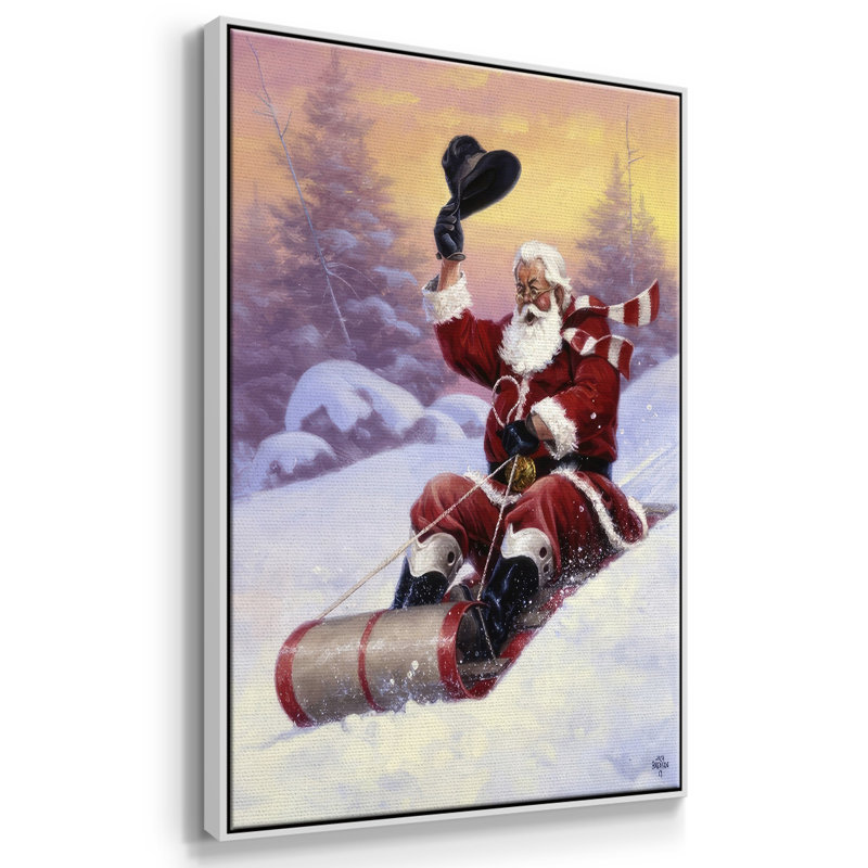 «Here Comes Santa», reproduction d'art sur toile, H 25 po x l 17 po x P 1,5 po, Cadre blanc