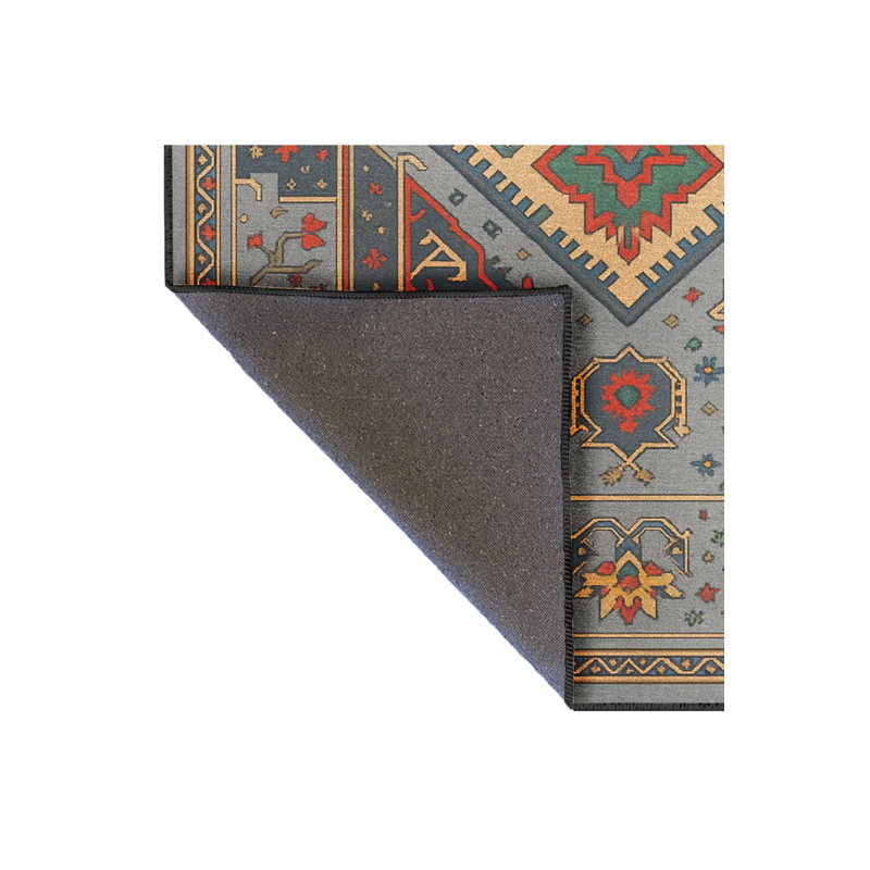 Tapis bleu tissé lavable rétro Mosso, 2' x 2'11"