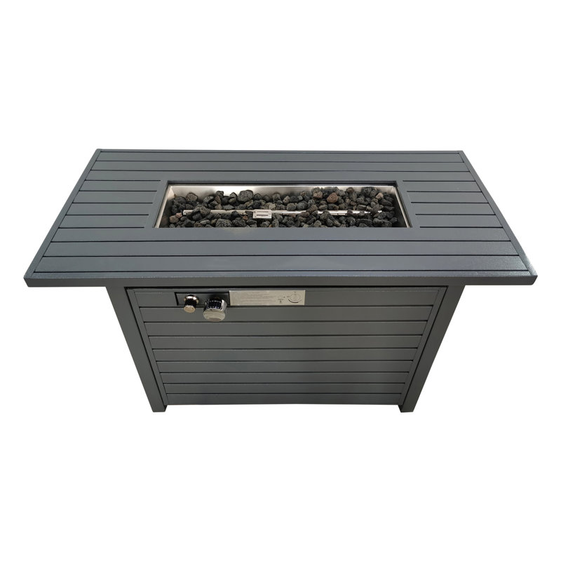 25''H X 42''W Steel Fire Pit Table With Propane, 50000 , 8 Hours Burn, Push-Button Ignition, Grey Finish Lid Propane Table, Output, Grey, Residential And Commercial Use
