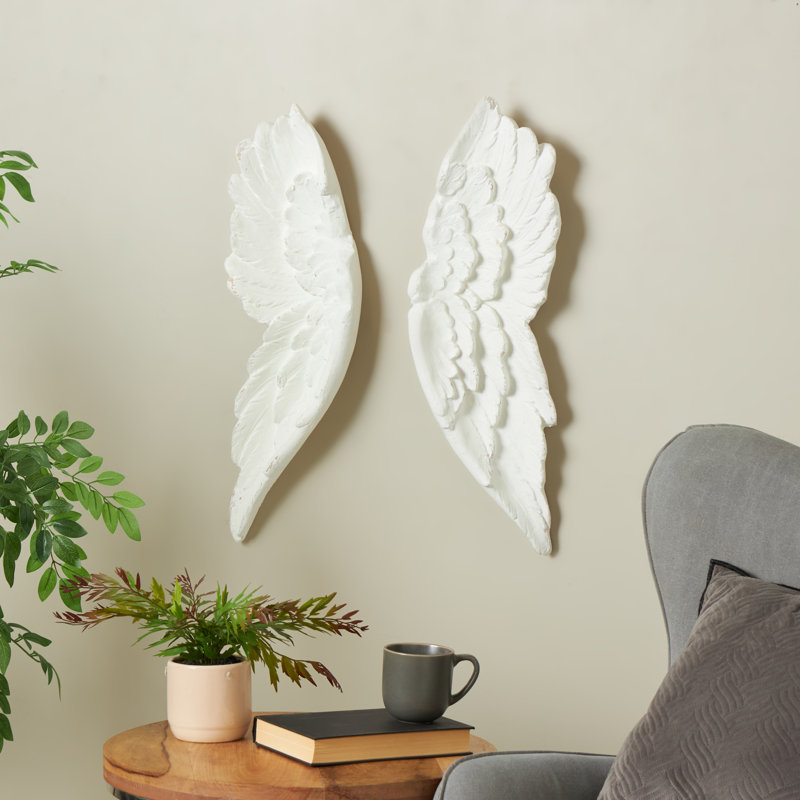 Magnesium Oxide Carved Wings Bird Home White Wall Decor Set