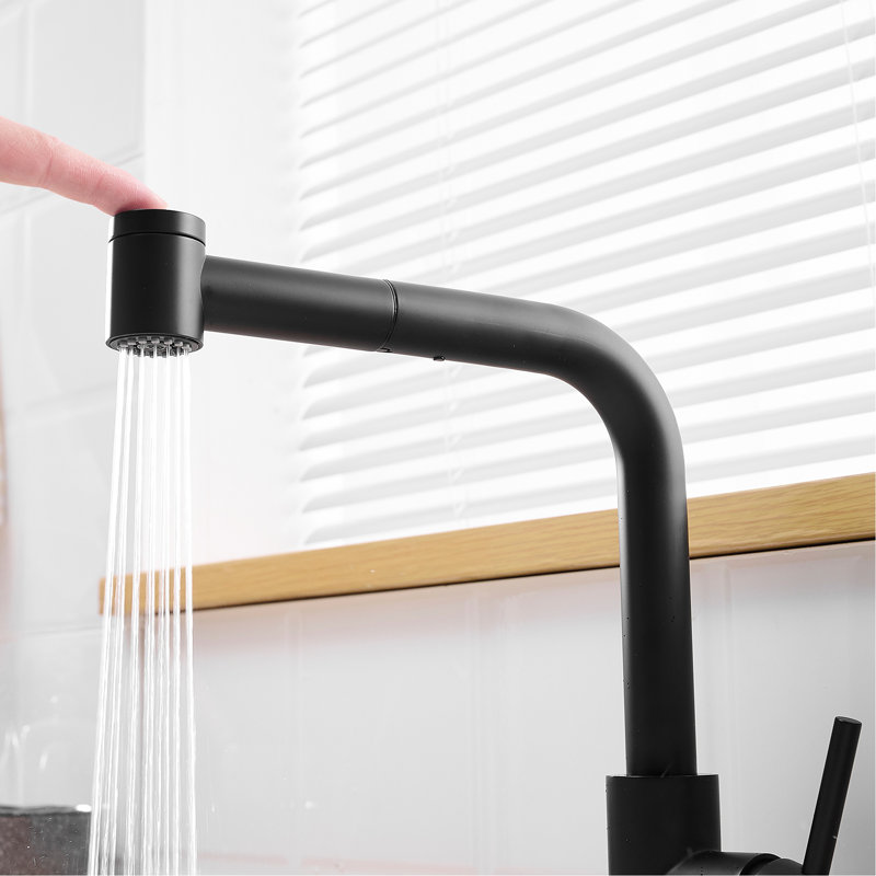 Robinet de salle de bain escamotable noir mat - Style moderne pour évier de cuisine pratique avec douchette
