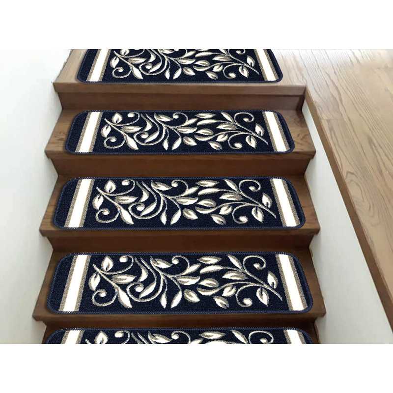 Tapis d'escalier antidérapant Doli, Bleu marine, Ensemble de 8