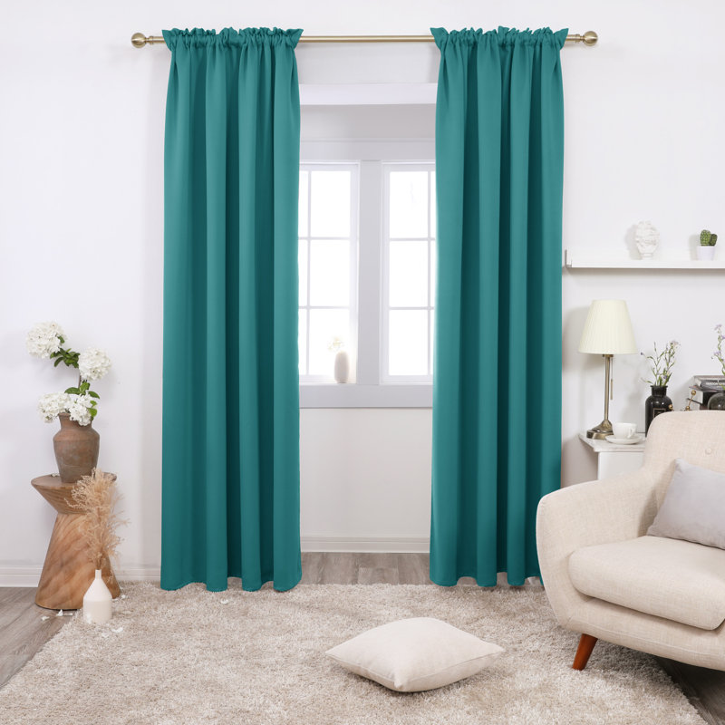 Blackout Rod Pocket Thermal Insulated Curtains (Set of 2), 52" W x 36" L, Turquoise