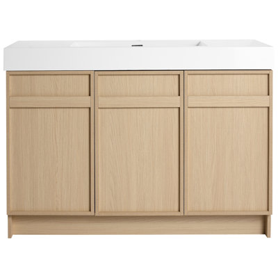 48" Bathroom Vanity With Resin Sink And Soft-Close Drawer. Modern Style For Bathroom. Plywood Construction. Sufficient Storage. Adjustable Shelving Freestanding White & 3 Cabinet Doors. Ample