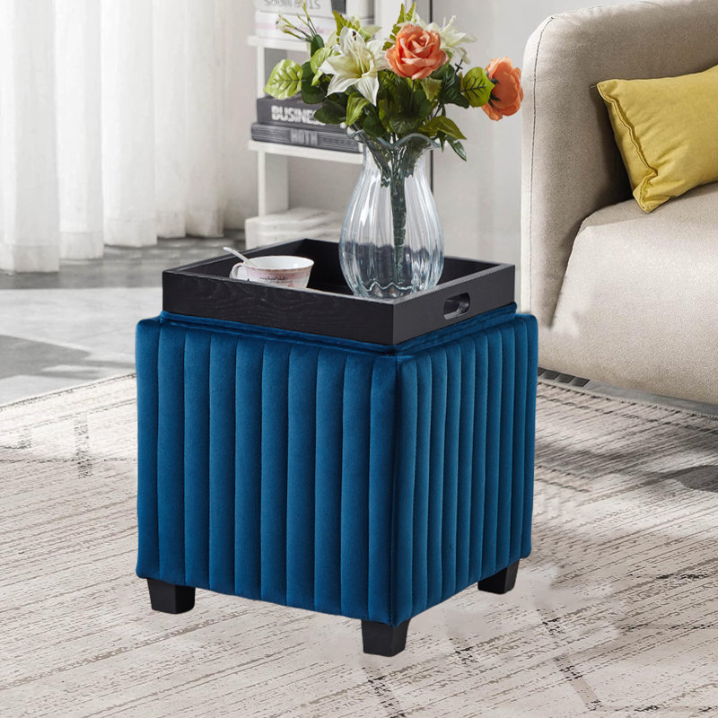 Simonetto Velvet Ottoman, Velvet Navy