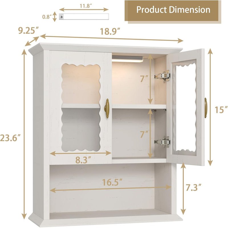Modern Over Toilet Storage Cabinet with Motion Sensor LED Light, White, 18.9'' x 23.6''