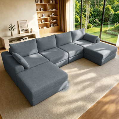 Upholstered Sectional Sofa Couch Set,Modular 130"U Shaped Floor Living Room Sofa Set With 4 Pillows,DIY Combination Sofa Couch for living rooms, apart