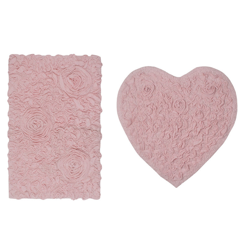 Schoenberger Heart and rectangle Shape Bath set (Set of 2), Pink