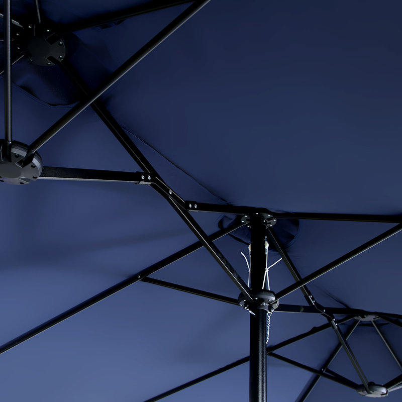 Nyasia 15 ft. x 9 ft. Rectangular Market Umbrella with Base, Navy (Sand Not Included), Navy