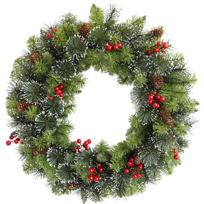 Couronne de Noël artificielle 20 pouces avec nœud doré et ornements décoratifs