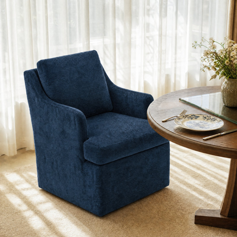 46.99 cm H Upholstered Chenille Armchair, Dark Blue