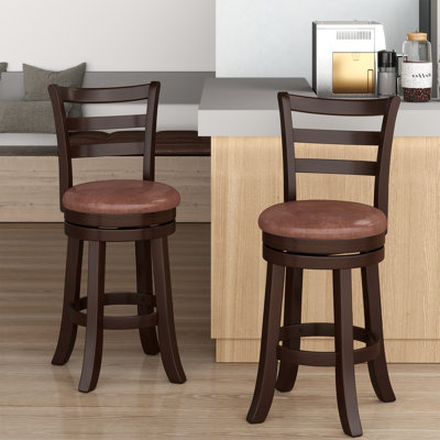26” Counter Height Swivel Barstools Set of 2 with Back, Faux Leather Seat for Pub