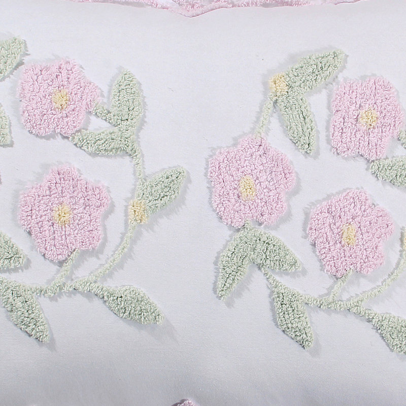 Rose Floral Cotton Standard Sham with Tufted Design