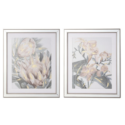 Pink Flowers Single Picture Frame Set on Wood