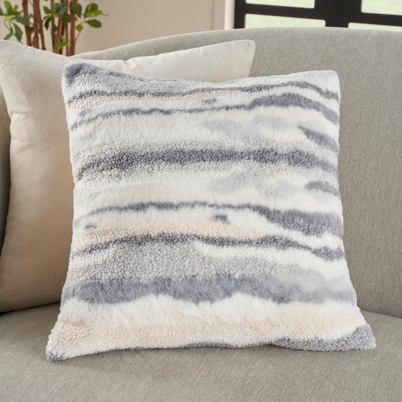 20" Blue and Gray Faux Fur Abstract Throw Pillow