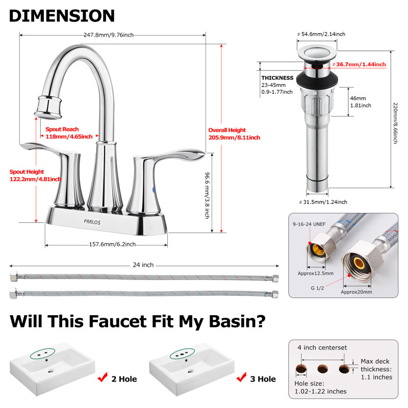 Centerset 2-handle Bathroom Faucet with Drain Assembly, Polished Chrome
