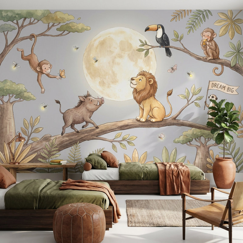 Papier peint animaux fantaisistes Jungle Moon, 100 po x 96 po, Non tissé