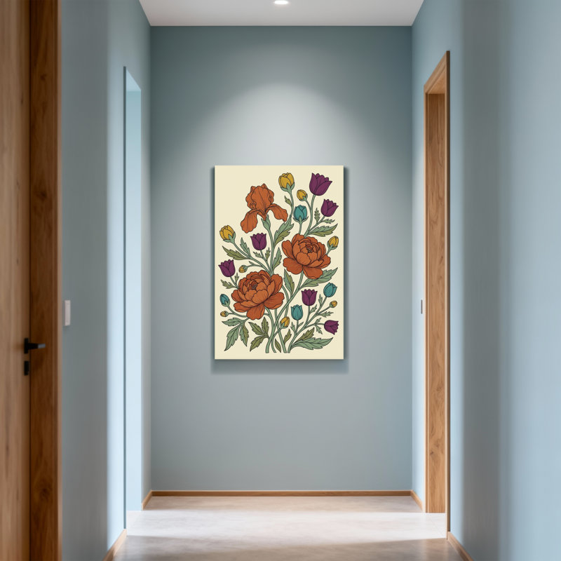Motif floral de plantes et de fleurs aux couleurs vives et aux feuilles élégantes, H 30 po x l 20 po