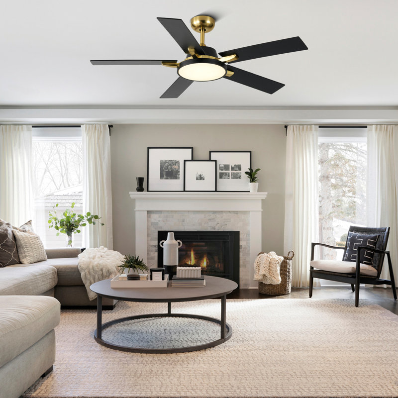 52" Ceiling Fan w/ LED Lights, 3 Color Temprature, Quiet DC Motor 6 Speed w/ Remote Control, Matte Black, Espresso Wood
