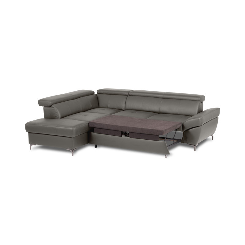 Italian Leather Sleeper Sectional with Pull Out Bed & Storage & Adjustable Headrests Roma, Left Hand Facing