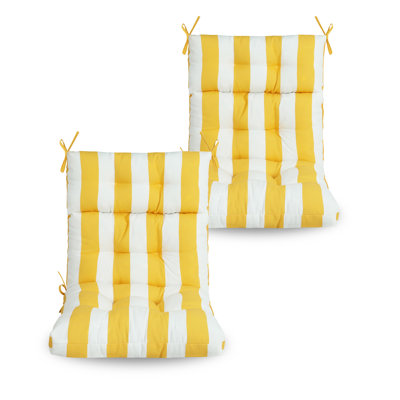 2 Pcs Set High Back Patio Chair Cushions, Tufted Rocking Chair Cushions, Adirondack Cushions For Garden Porch Home Office Chair Use, 44” X 22” X 4”, 2 Pack, Yellow/White Color