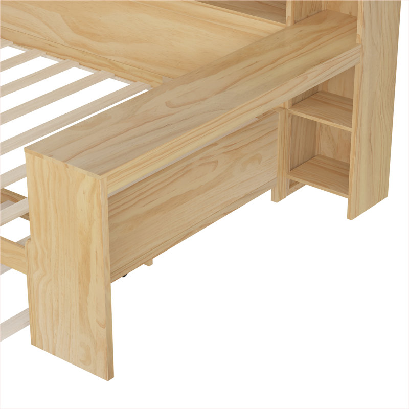Natural Pine Full Daybed with Storage Shelves and Study Desk
