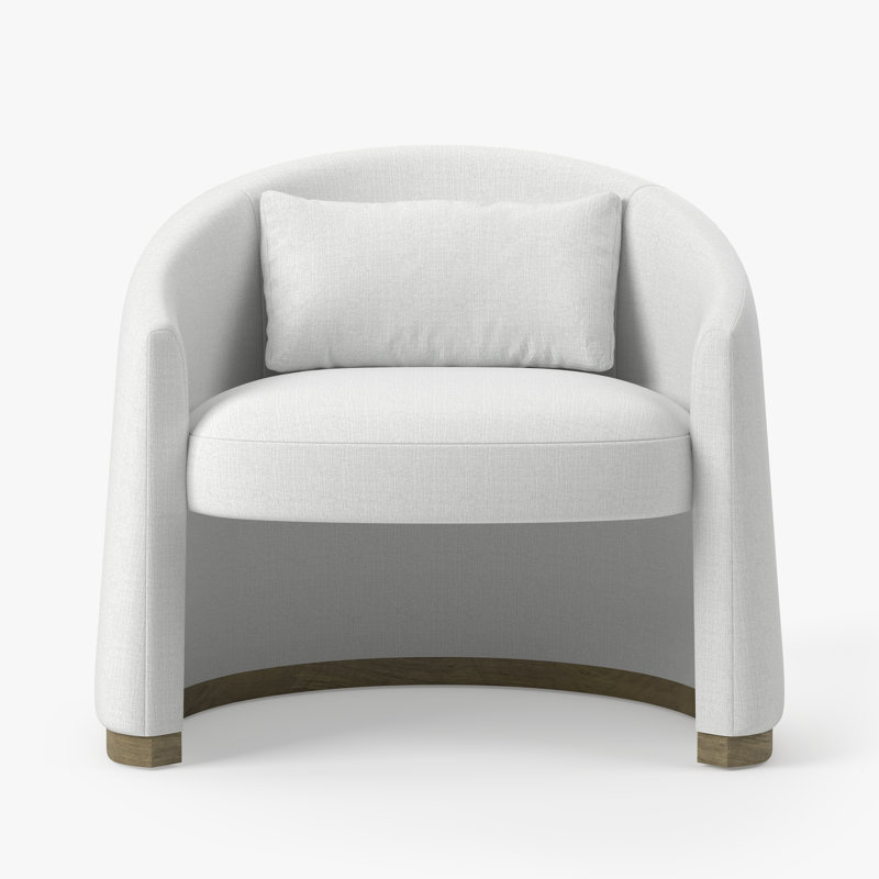 Fauteuil d'appoint Kelby couleur ivoire, structure en bois massif, revêtement en polyester mélangé, accoudoirs arrondis