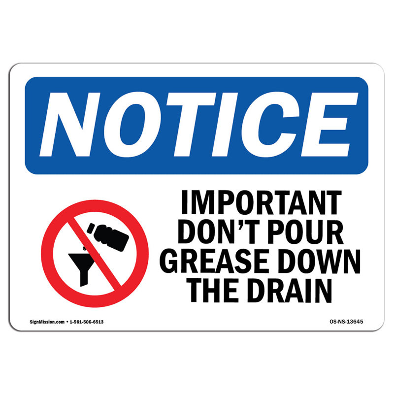 Important Don't Pour Grease Sign