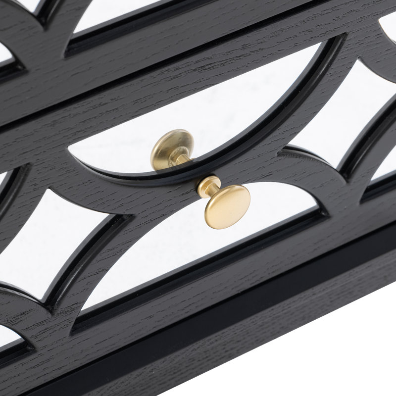 Table de chevet moderne à 2 tiroirs avec façades en miroir en noir, Noir